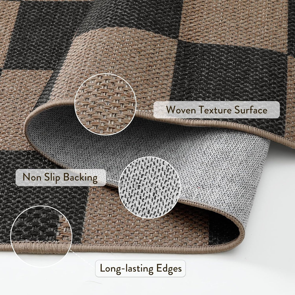 Lahome Checkered Easy Jute 3x5 Rug, Washable Rugs for Living Room Entryway Farmhouse Non Slip Black