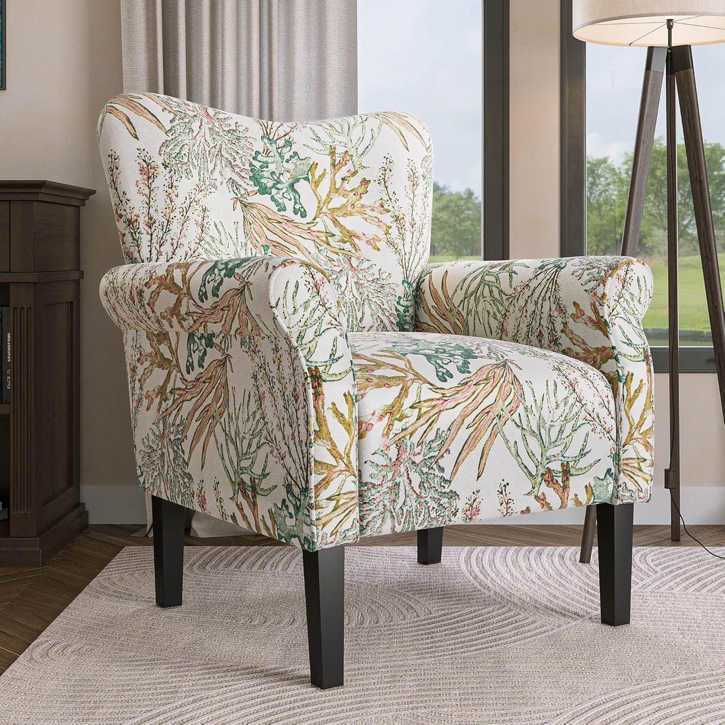BELLEZE Modern Accent Chair for Living Room, High Back Linen Armchair with Wooden Legs, Upholstered