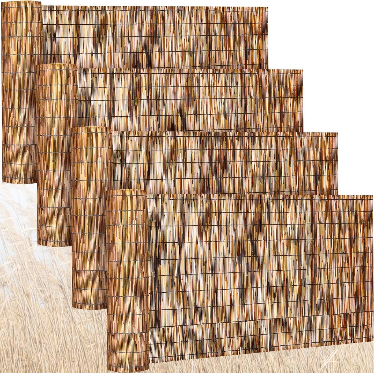 Barydat 4 Pcs 3 x 16.4 ft Bamboo Privacy Screen, Reed Fence Roller Patio Decorative Fences Reed