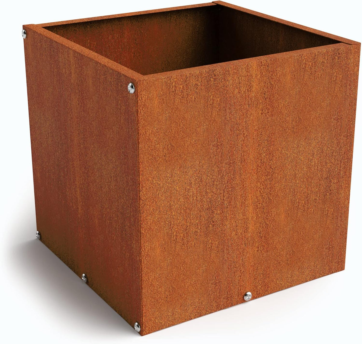 DIY CARTEL Corten Steel Cube Outdoor Planter Box, Rustic & Modern Farmhouse Design, Large Raised
