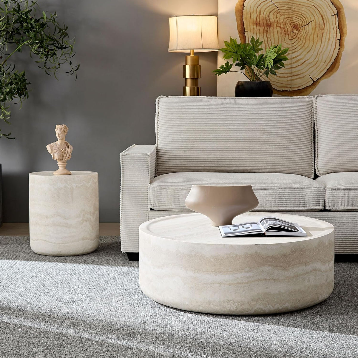Coffee Table and Side Table Set, Round Faux Marble Coffee Table Set of 2 for Living Room, Luxury