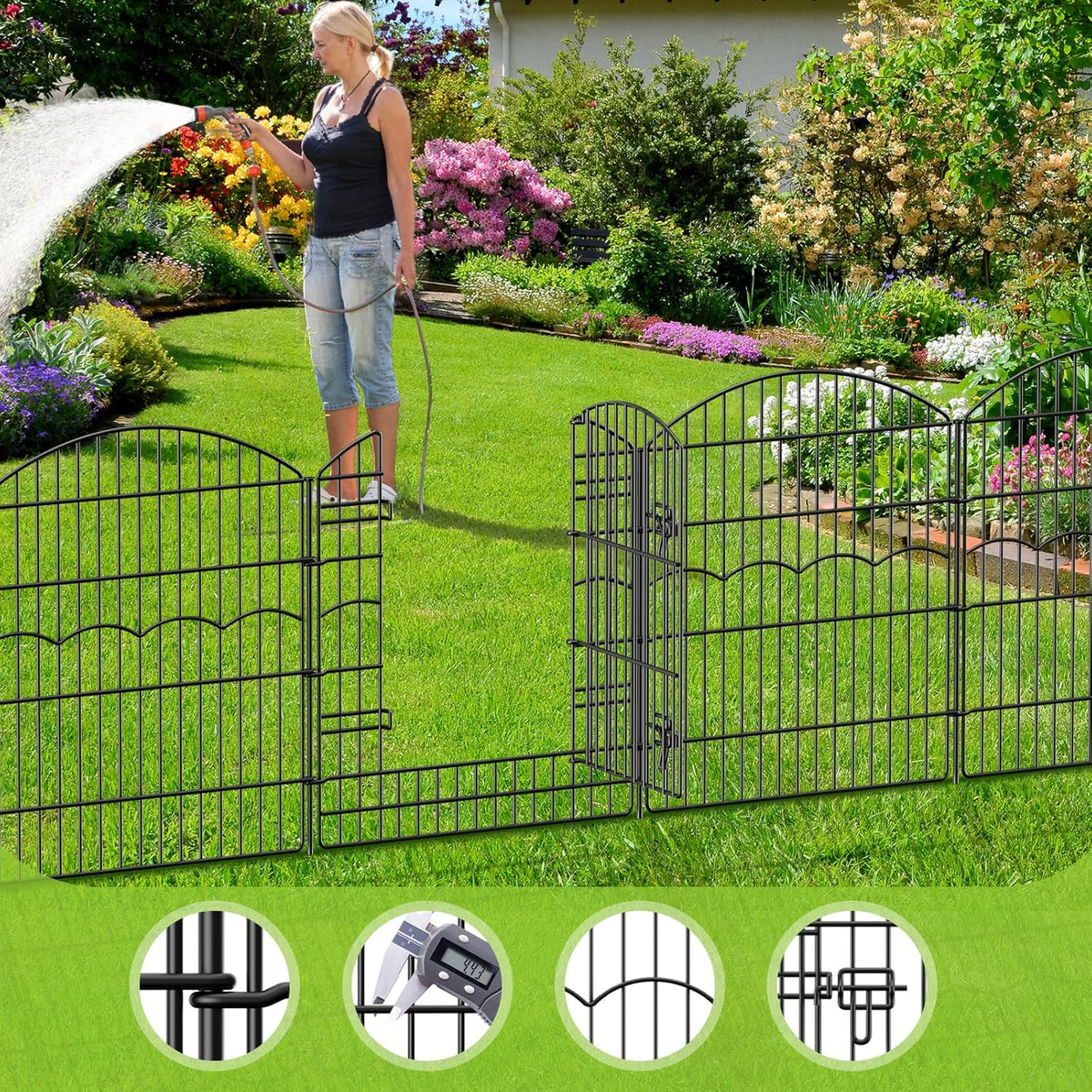 Decorative Garden Fence 12 Panels 26.8ft(L)×32in(H) Garden Fences Animal Barrier Fencing with 11