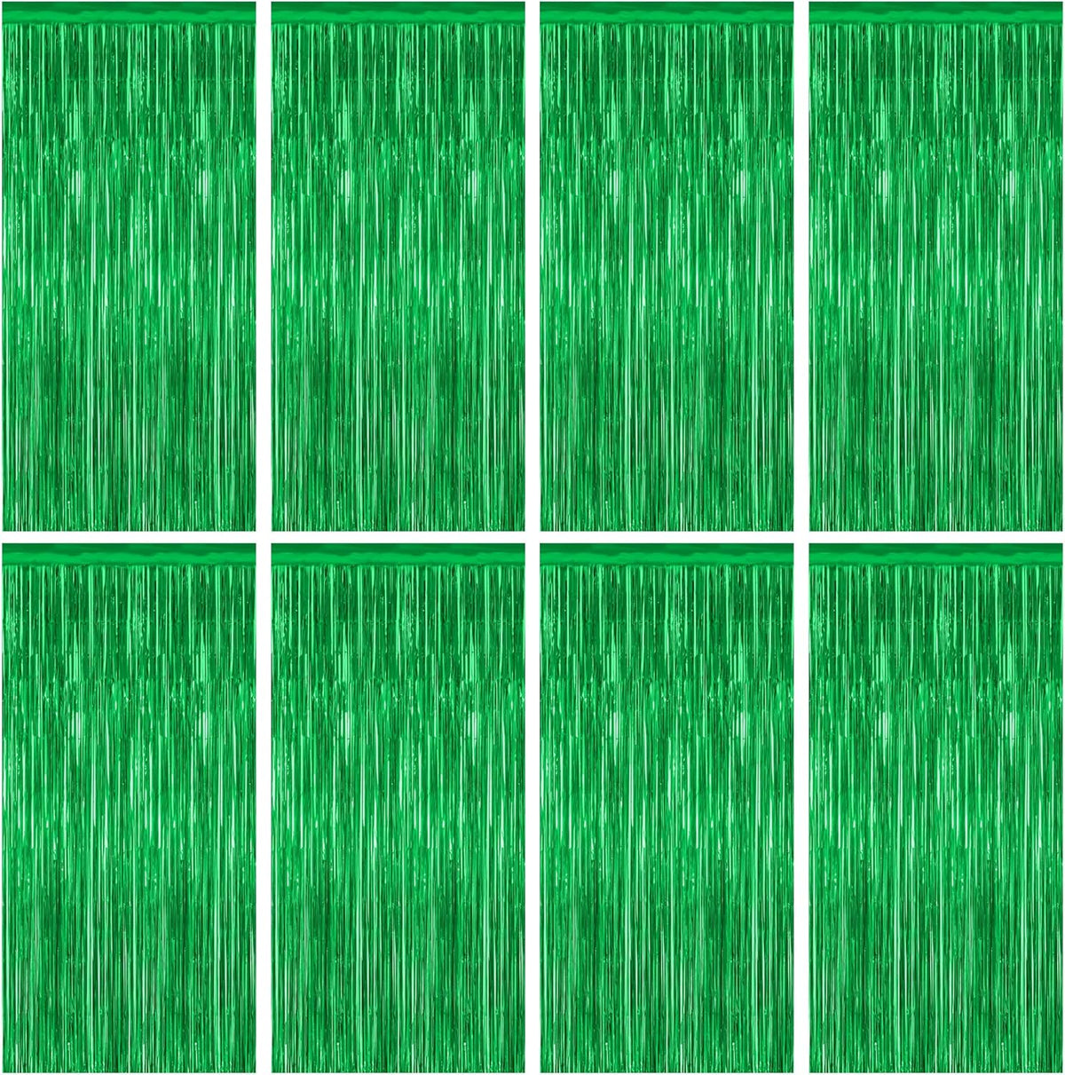 8 Pack Green Streamer, 3.28 FT x 7.05 FT Dinosaur Backdrop, Metallic Tinsel Backdrop FOI Fringe