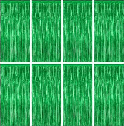 8 Pack Green Streamer, 3.28 FT x 7.05 FT Dinosaur Backdrop, Metallic Tinsel Backdrop FOI Fringe