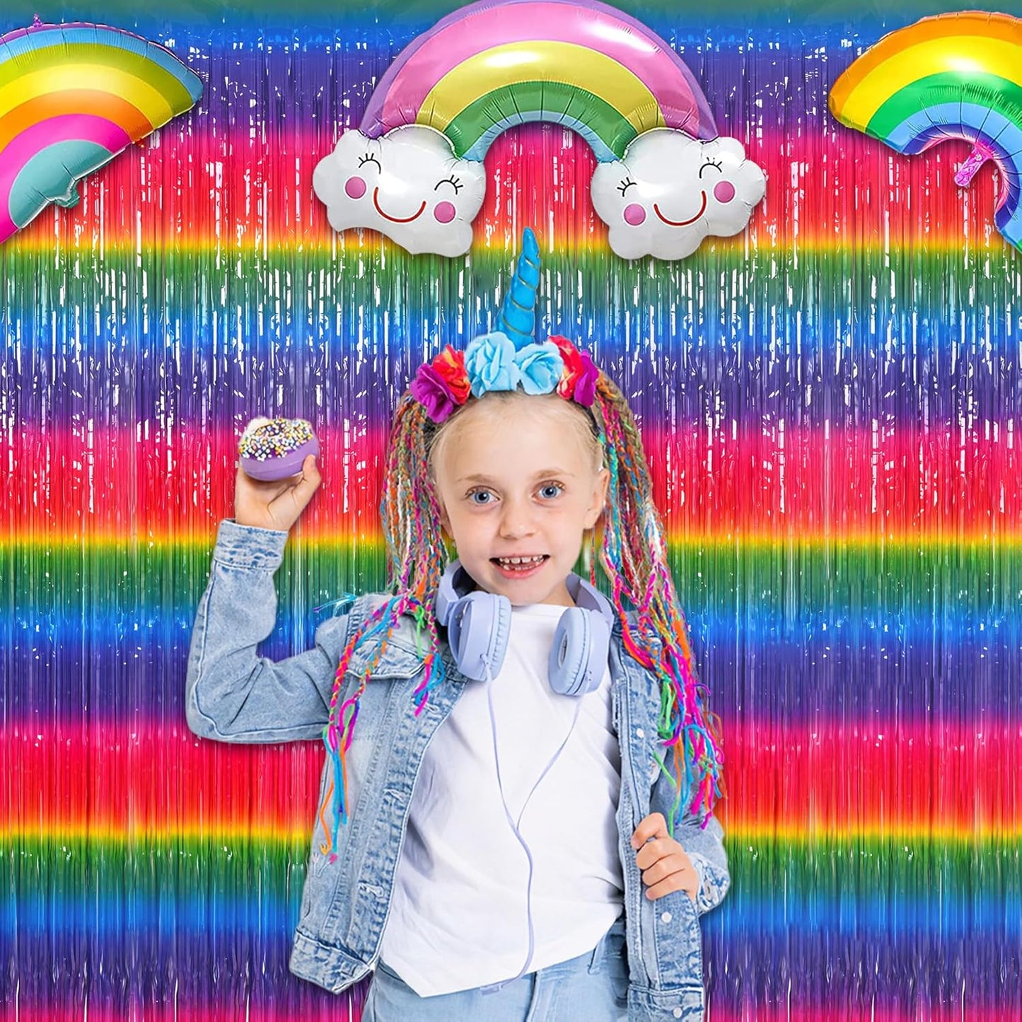 Gradient Colorful Party Streamers Backdrop - GREATRIL Party Backdrop Curtains for
