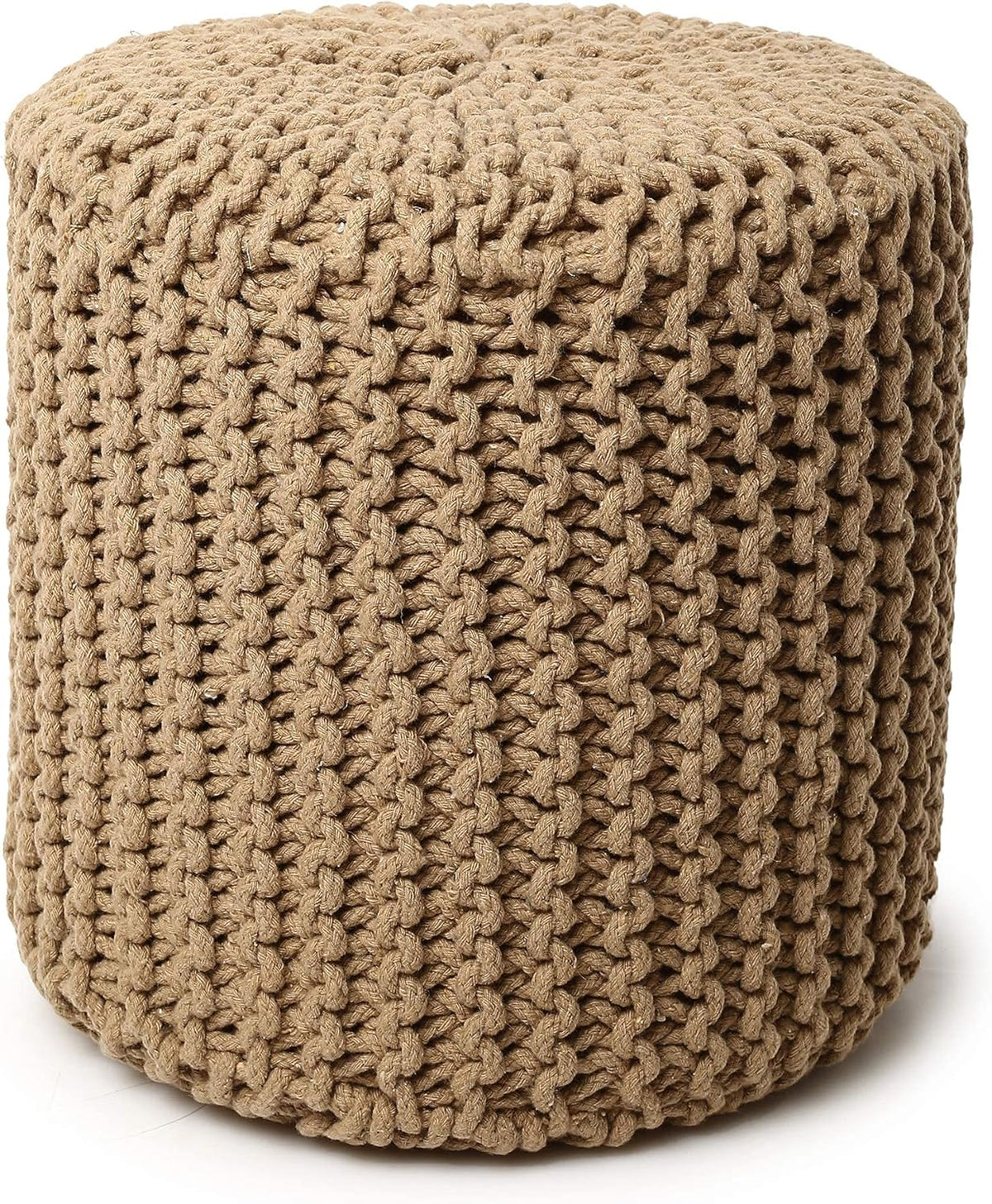 REDEARTH Pouf Ottoman - Cylindrical Knitted Poof - Cord Boho Pouffe - Cotton Round Foot Stool Puff