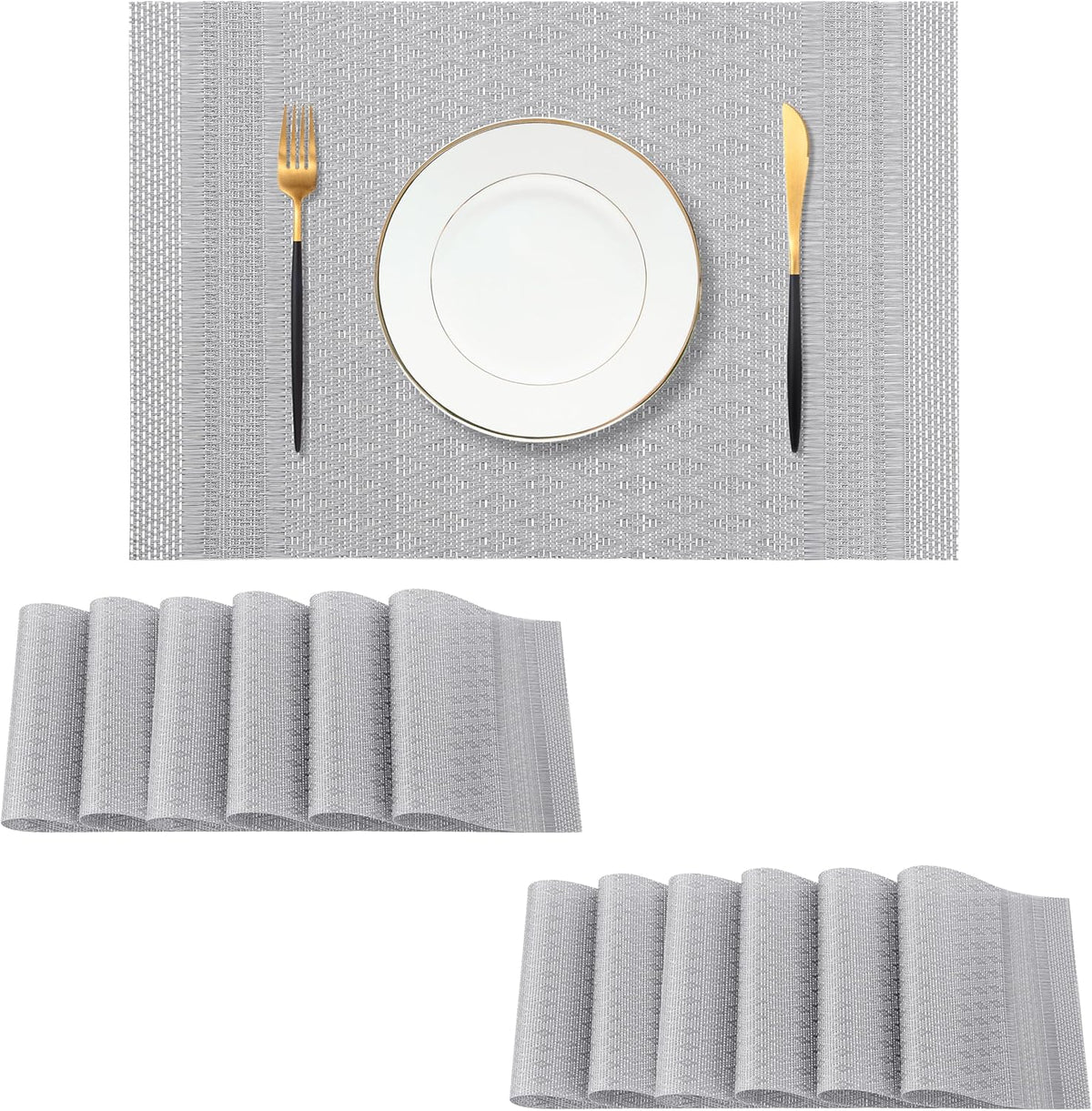 Leetaltree Lunar Grey Placemats Set of 12 - Heat Resistant Non-Slip Place mats for Dining Table