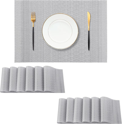 Leetaltree Lunar Grey Placemats Set of 12 - Heat Resistant Non-Slip Place mats for Dining Table