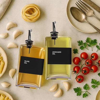 Olive Oil Dispenser Bottle - Includes 44 Kitchen Essential Labels - Cooking Oil Bottles for