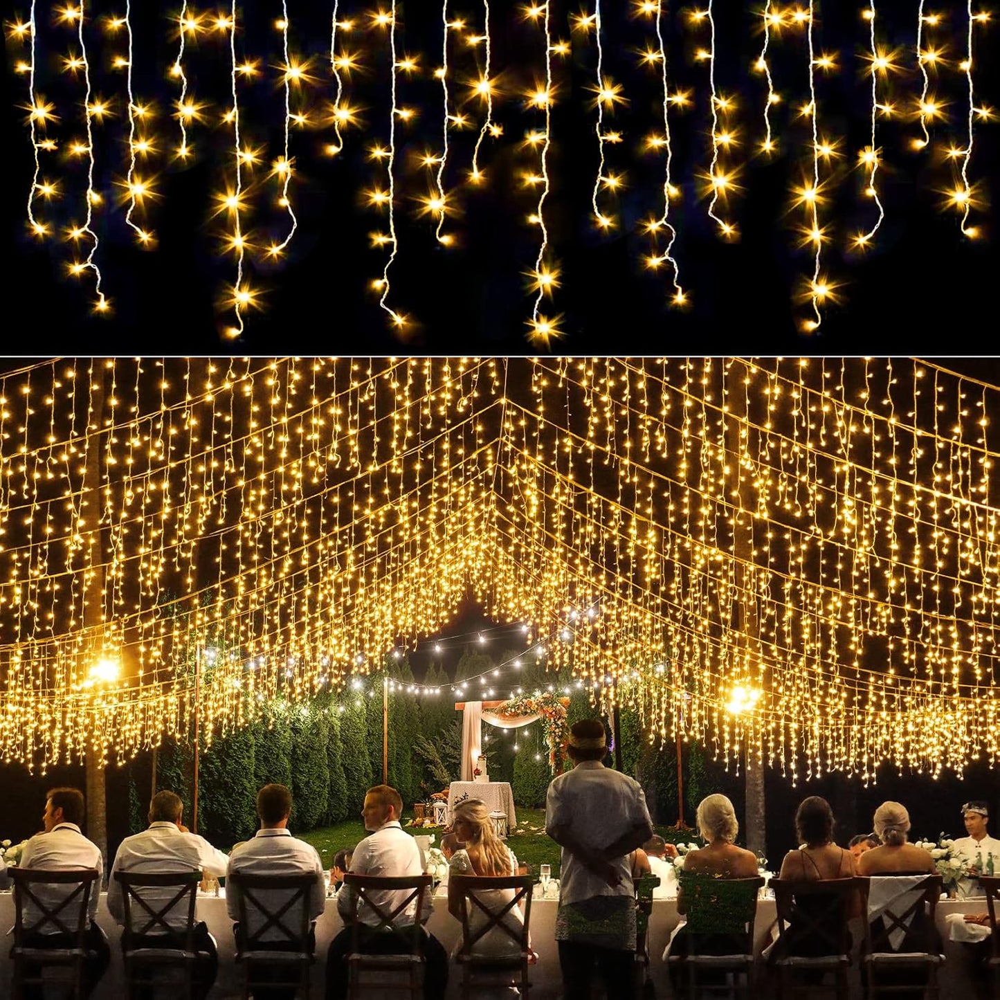 Icicle lights Outdoor - 33ft Christmas Lights with 400LED 75 Drops 8 Modes, Plug in Curtain String
