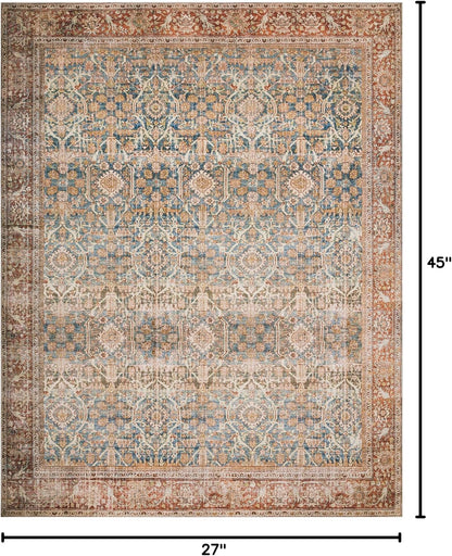 Loloi Layla Collection LAY-04 Ocean/Rust 2'-3" x 3'-9" .13" Thick Accent Rug, Soft, Durable