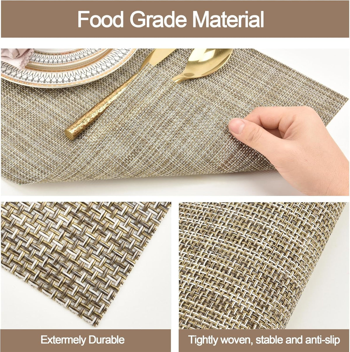 Placemats Set of 4 - Easy Clean Washable Vinyl Placemats - Wipeable Heat Resistant Table Mats for