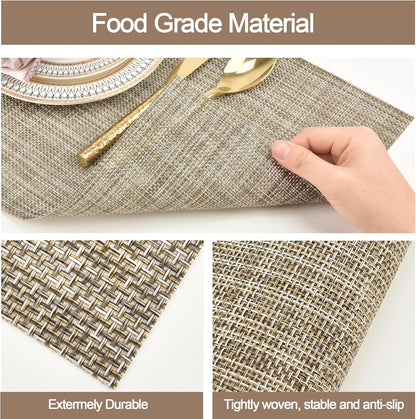 Placemats Set of 4 - Easy Clean Washable Vinyl Placemats - Wipeable Heat Resistant Table Mats for