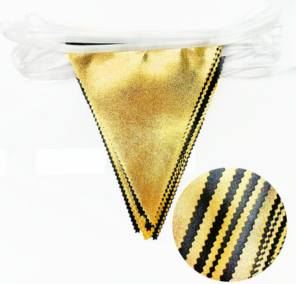 Black and Gold Party Decorations Triangle Pennant Banner Flag Metallic Fabric Bunting Garland for