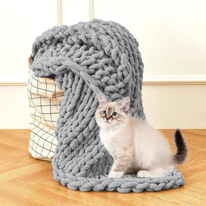 Admitrack Chunky Knit Blanket Throw, 100% Hand Knit Chenille Throw Blanket for Sofa & Home Decor