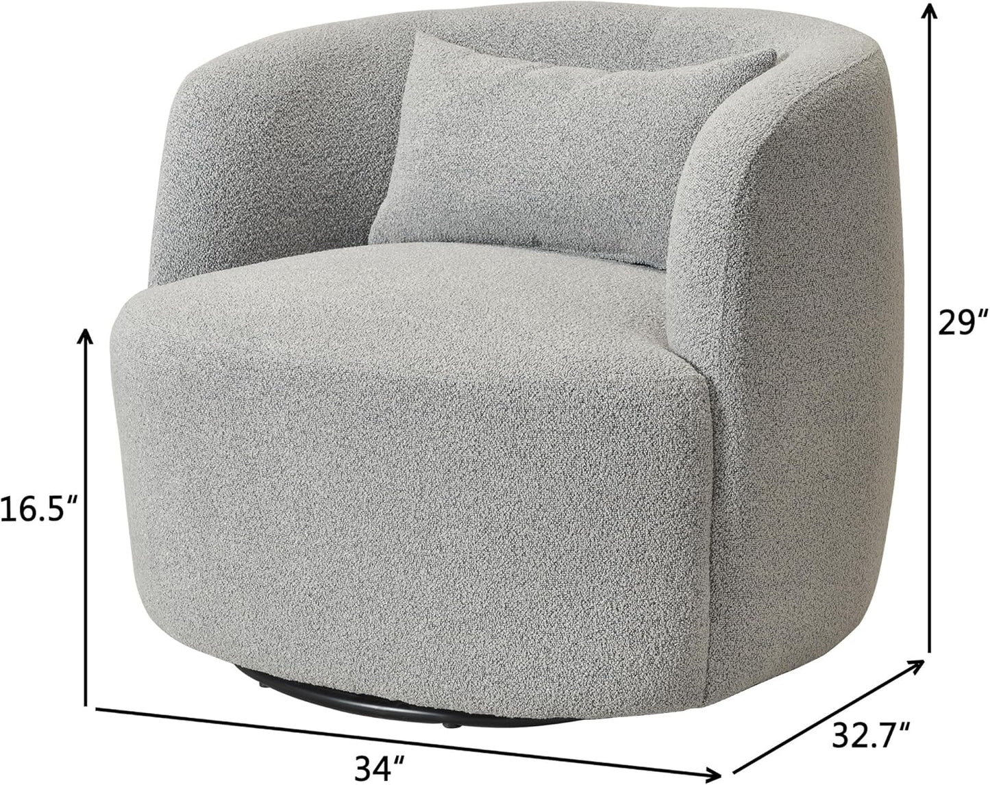 KINWELL 34" Wide Sherpa Swivel Barrel Chairs Set of 2, No Assembly Round Boucle Upholstered Accent