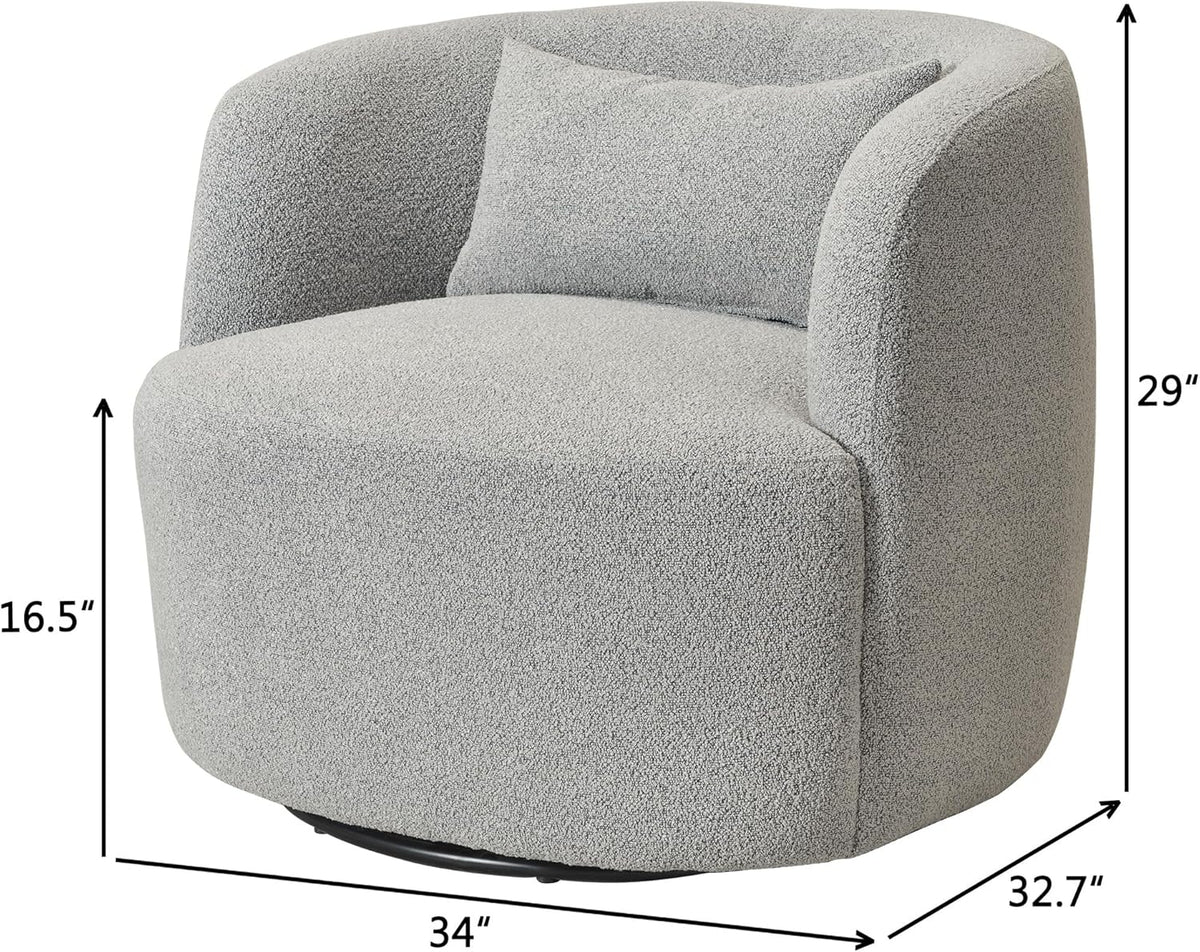 KINWELL 34" Wide Sherpa Swivel Barrel Chair, No Assembly Round Boucle Upholstered Accent Chair