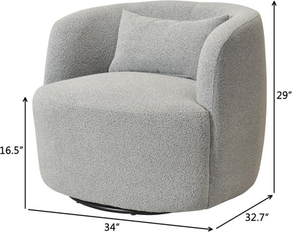 KINWELL 34" Wide Sherpa Swivel Barrel Chair, No Assembly Round Boucle Upholstered Accent Chair