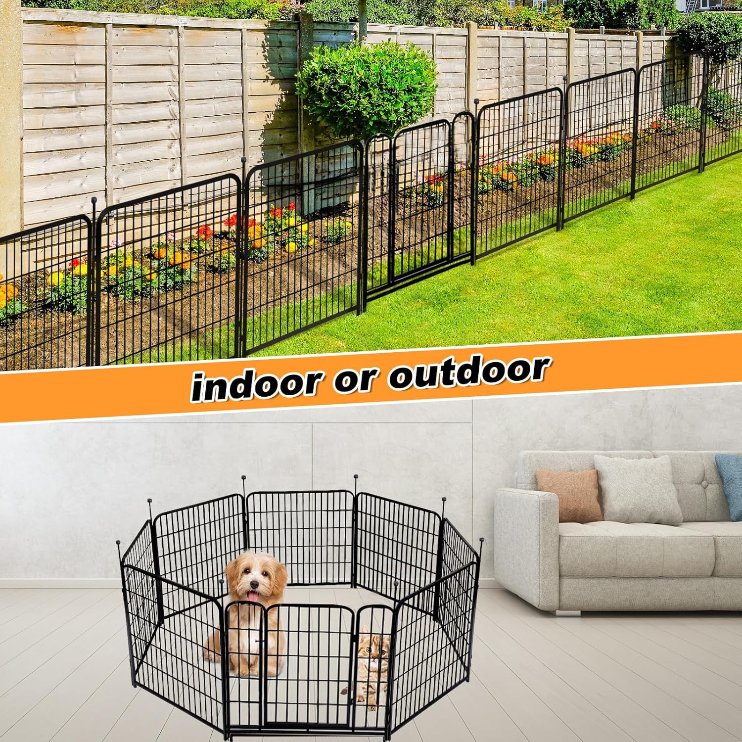 Garden Fences with Gate, 32 in(H)×27 in(L) 16 Panels Total 35.4 Ft(L), Garden Animal Barrier, Fence