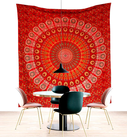 raajsee Red Tapestry Mandala Wall Hangings, Indian Cotton Beach Throw Blanket, Hippie Tapestries