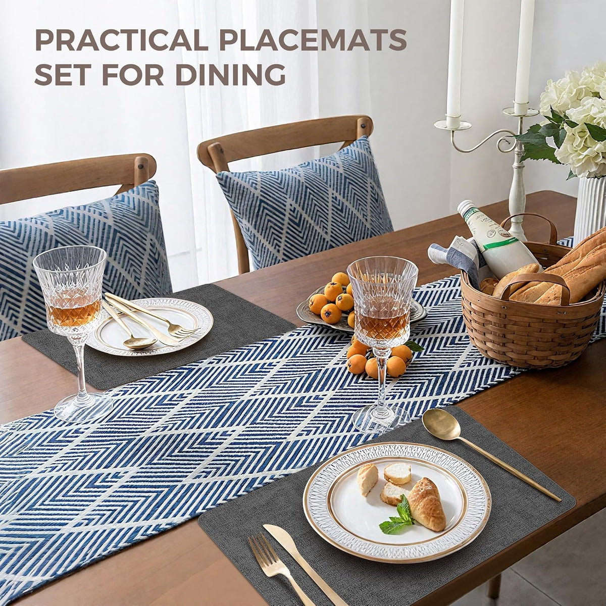 Vinyl Placemats Set of 6, Faux Leather Waterproof and Heat Resistant Place Mats, Washable Anti-Slip