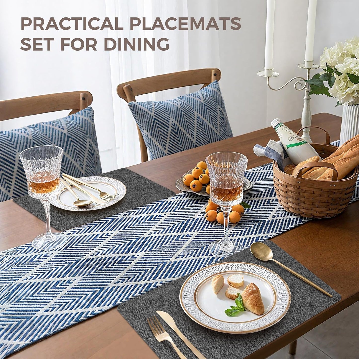 Vinyl Placemats Set of 4, Faux Leather Waterproof and Heat Resistant Place Mats, Washable Anti-Slip