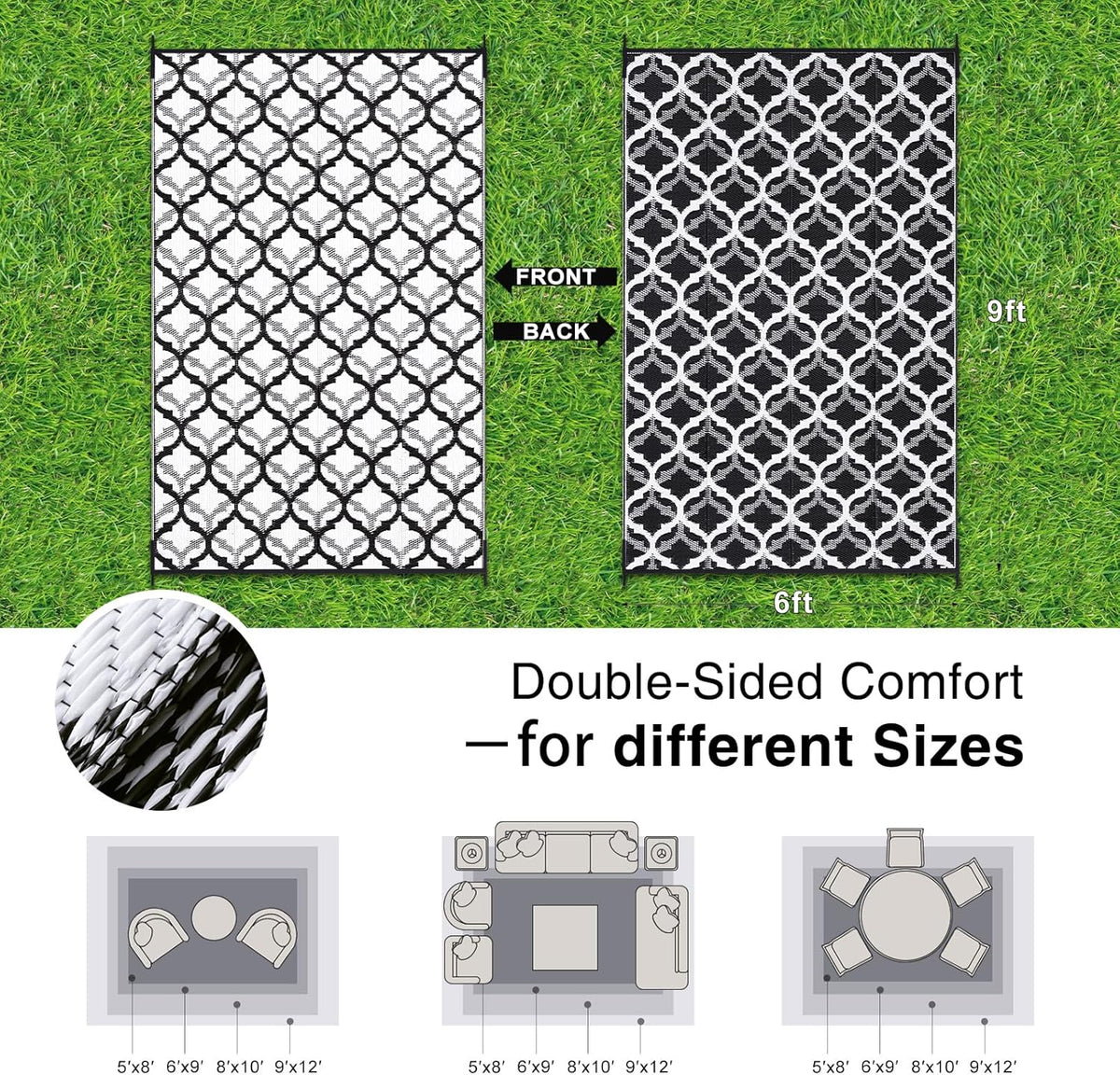 OLANLY Reversible Outdoor Rug 6x9 ft Clearance, Waterproof Outdoor Plastic Straw Rug with