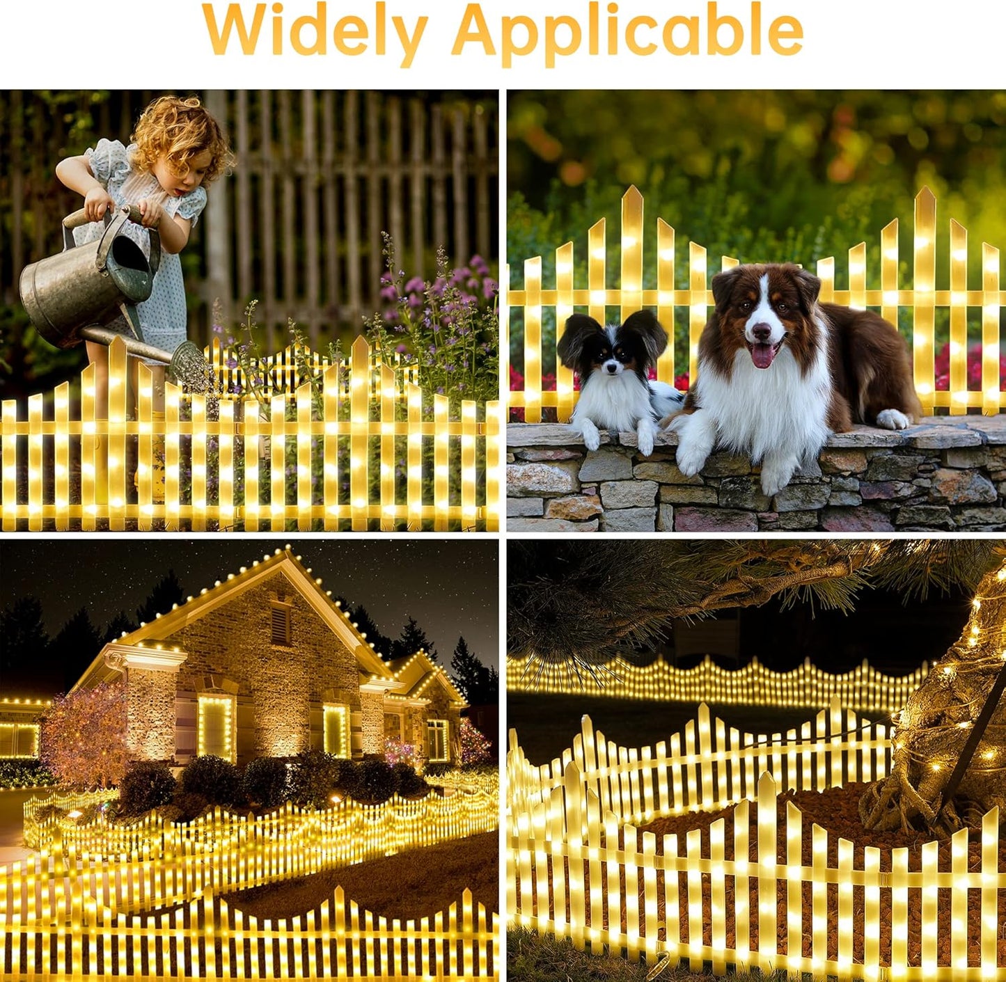 Hopolon 8 Pack 36LED Lighted Garden Fence,13.7x11.8inch Christmas Tree Fence Lights Plug in,8 Modes