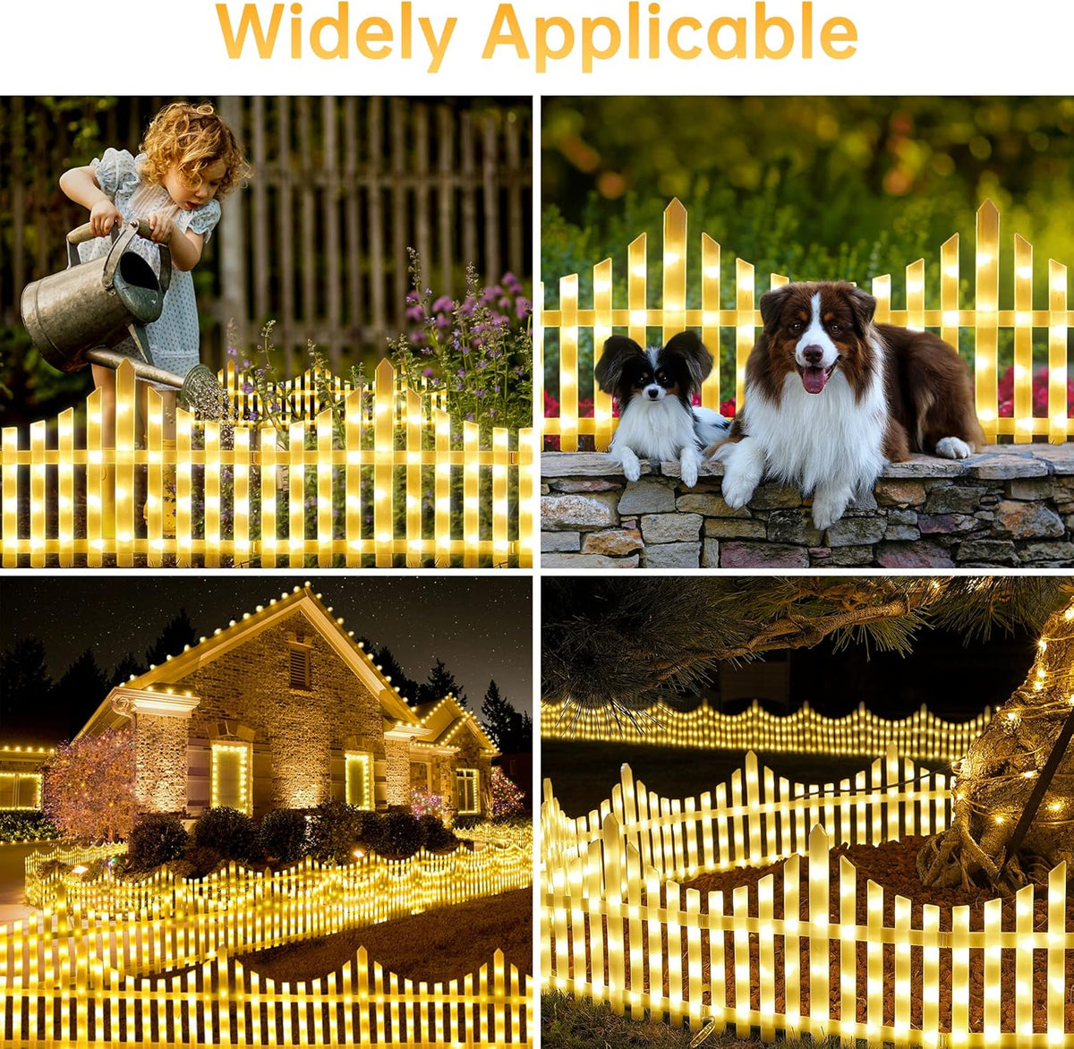 Hopolon 8 Pack 36LED Lighted Garden Fence,13.7x11.8inch Christmas Tree Fence Lights Plug in,8 Modes