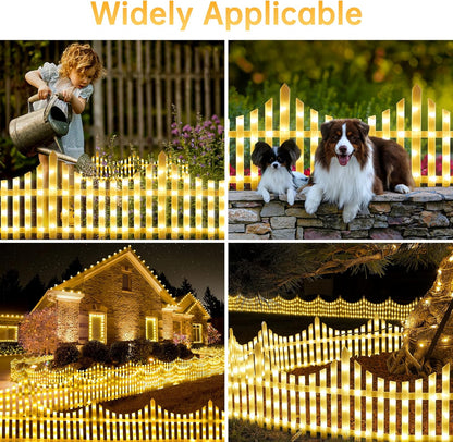 Hopolon 8 Pack 36LED Lighted Garden Fence,13.7x11.8inch Christmas Tree Fence Lights Plug in,8 Modes