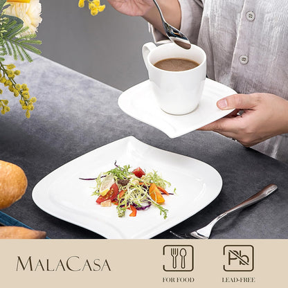 MALACASA Dinnerware Sets, 30 Piece Ivory White Plates and Bowls Sets for 6, Porcelain Dishes Set