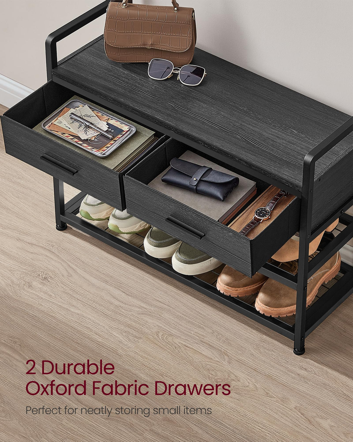 VASAGLE Hall Tree with Bench and Shoe Storage, 2 Fabric Drawers, 10 Hooks