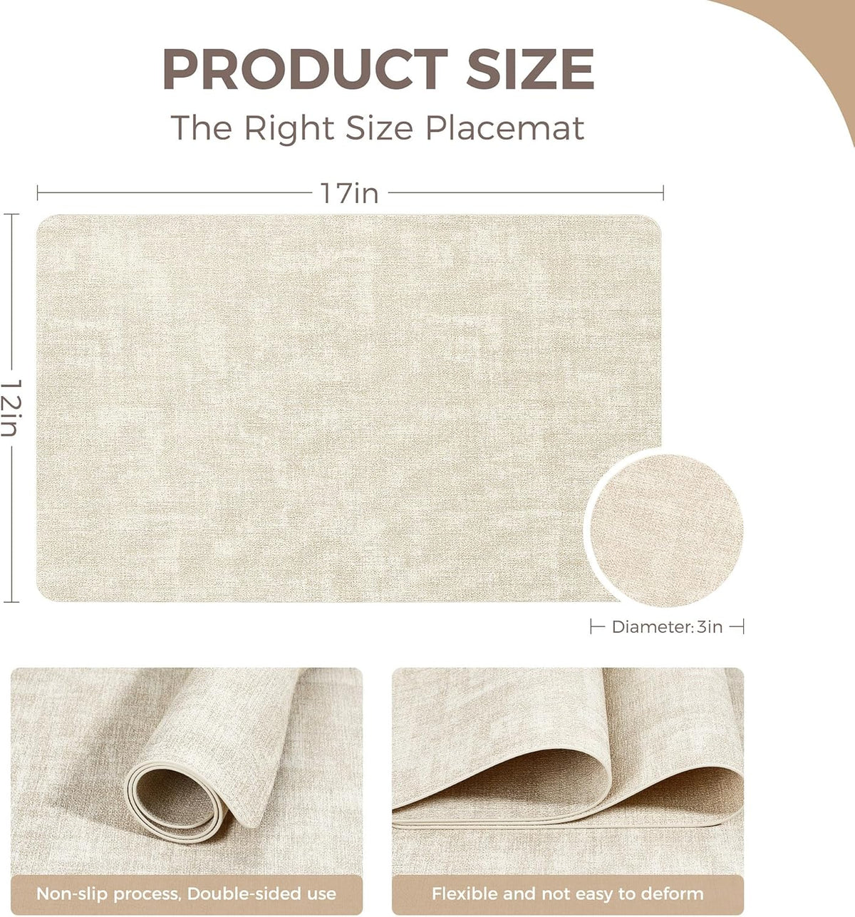 Vinyl Placemats Set of 4, Faux Leather Waterproof and Heat Resistant Place Mats, Washable Anti-Slip