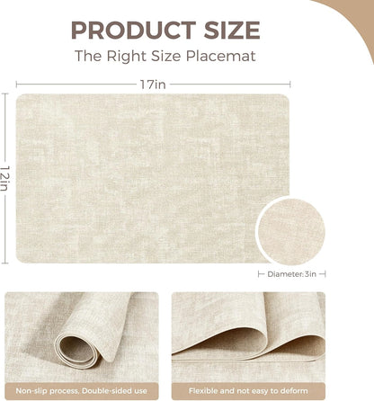Vinyl Placemats Set of 4, Faux Leather Waterproof and Heat Resistant Place Mats, Washable Anti-Slip