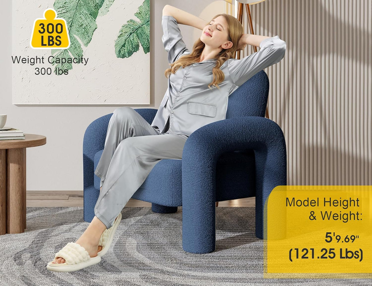 Modern Sherpa Accent Chair, Teddy Upholstered Arm Single Sofa, Cozy Fluffy Reading Chair for Living