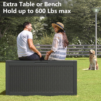 NUNU LAB 102 Gallon Large Waterproof Resin Deck Box, Lockable Outdoor Storage Box with Gas Lift