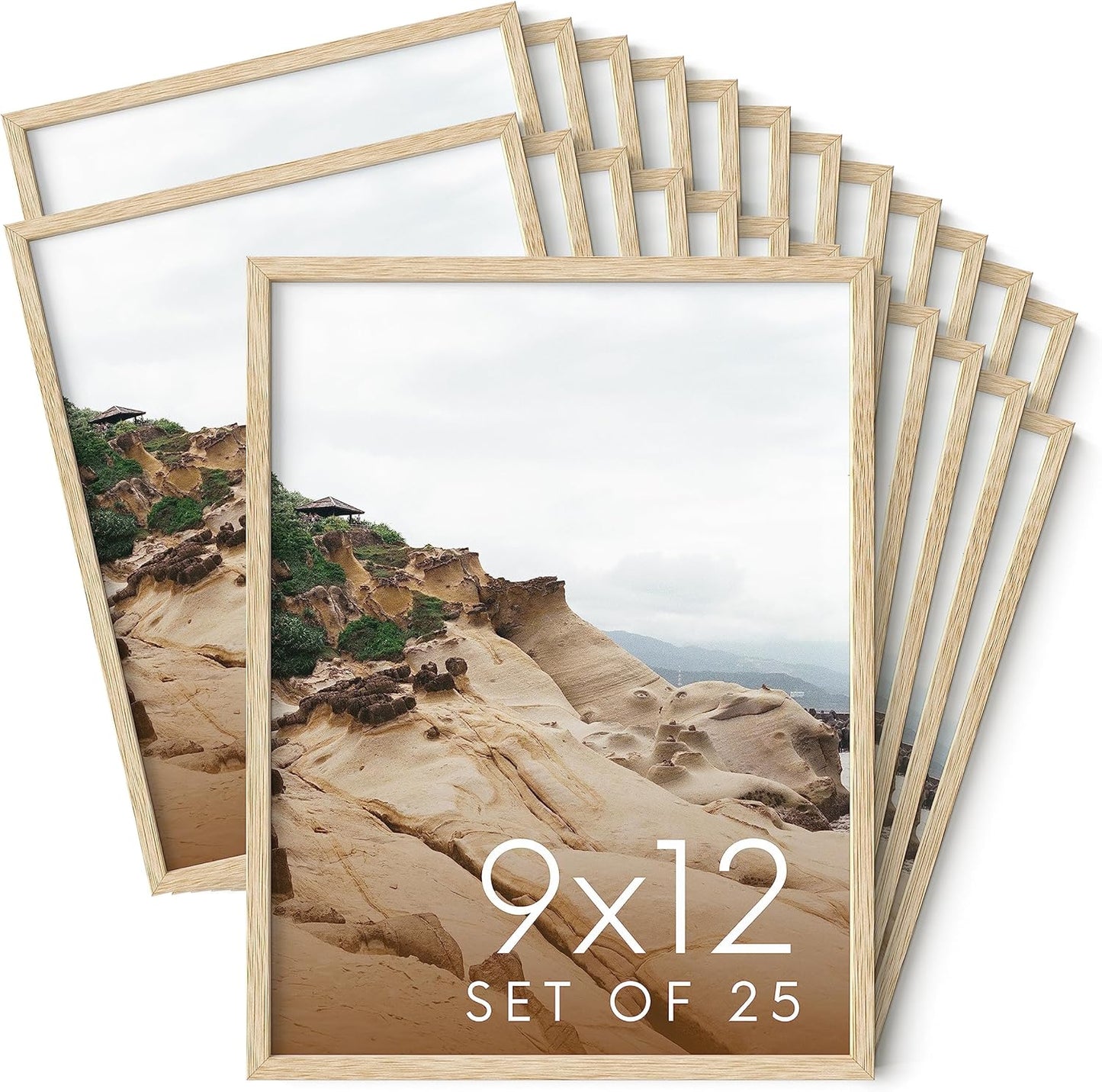 Haus and Hues 9x12 Natural Oak Wood Picture Frames Set of 25 - Premium Bulk Picture Frames 9x12