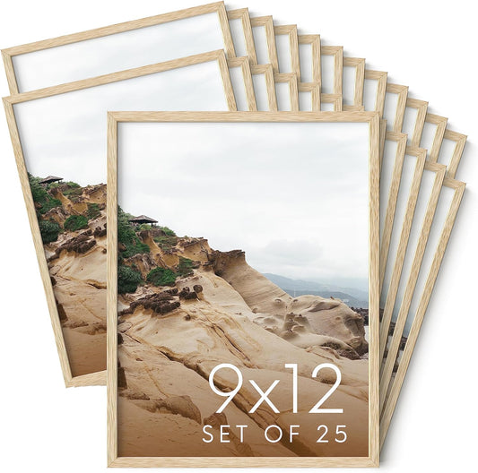 Haus and Hues 9x12 Natural Oak Wood Picture Frames Set of 25 - Premium Bulk Picture Frames 9x12