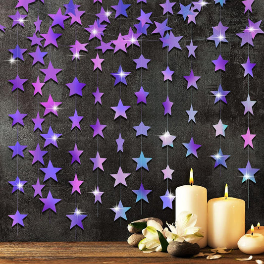 Patelai Glitter Star Garland Banner Decor 130 Feet Star Hanging Bunting Banner Twinkle Backdrop for