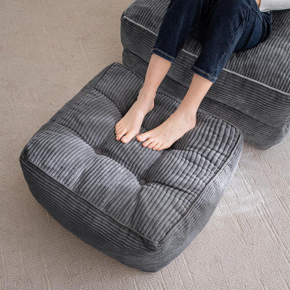 HIGOGOGO Square Stuffed Pouf Ottoman, Corduroy Poufs with Foam Chunk Filling, Furry and Fluffy Pouf