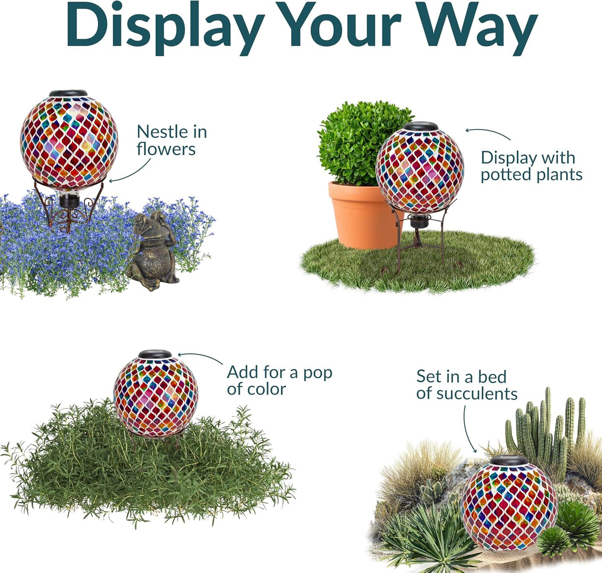 Sunnydaze 10-Inch Solar Gazing Ball for Garden - Glass Outdoor Gazing Globe - Summer Trellis - Set