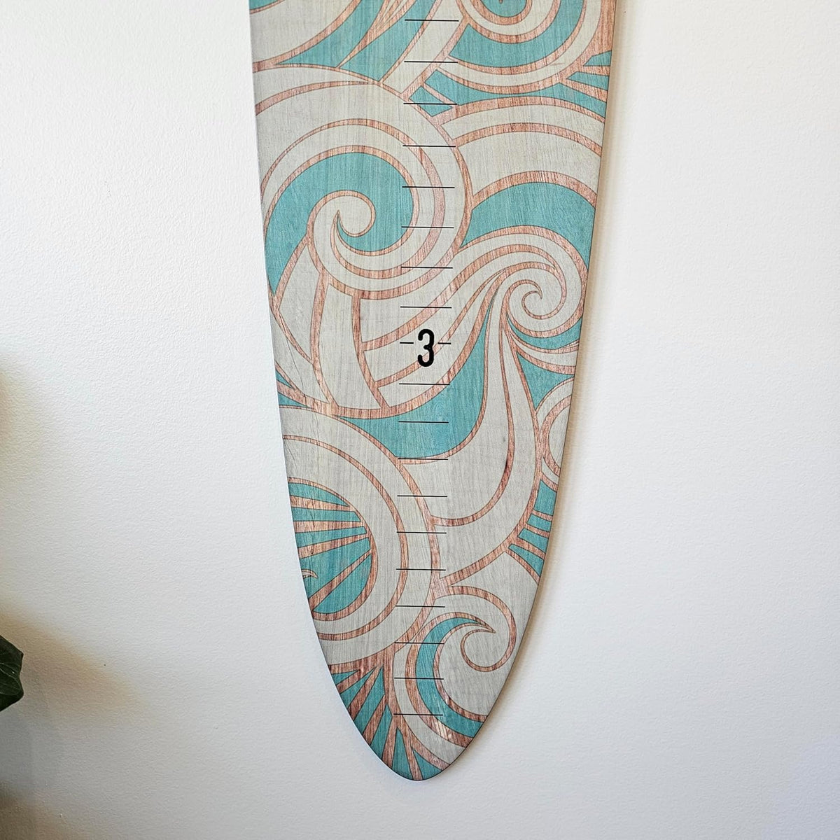 Wooden Surfboard Wall Decor Growth Chart - Surf Board Decor for Kids Room, Wooden Growth Chart for