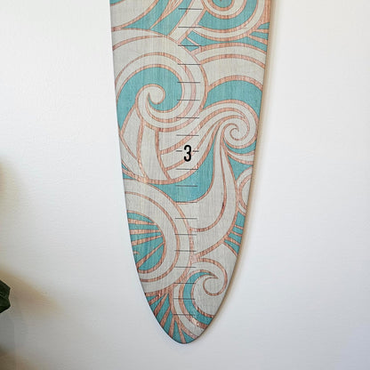 Wooden Surfboard Wall Decor Growth Chart - Surf Board Decor for Kids Room, Wooden Growth Chart for