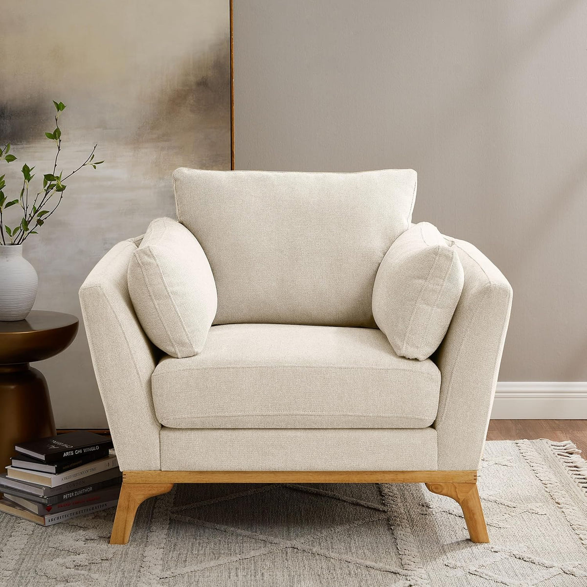 Large-Sized Accent Chair, Thick Cushion Bedroom Reading Chair, Comfortable Living Room Single Sofa，