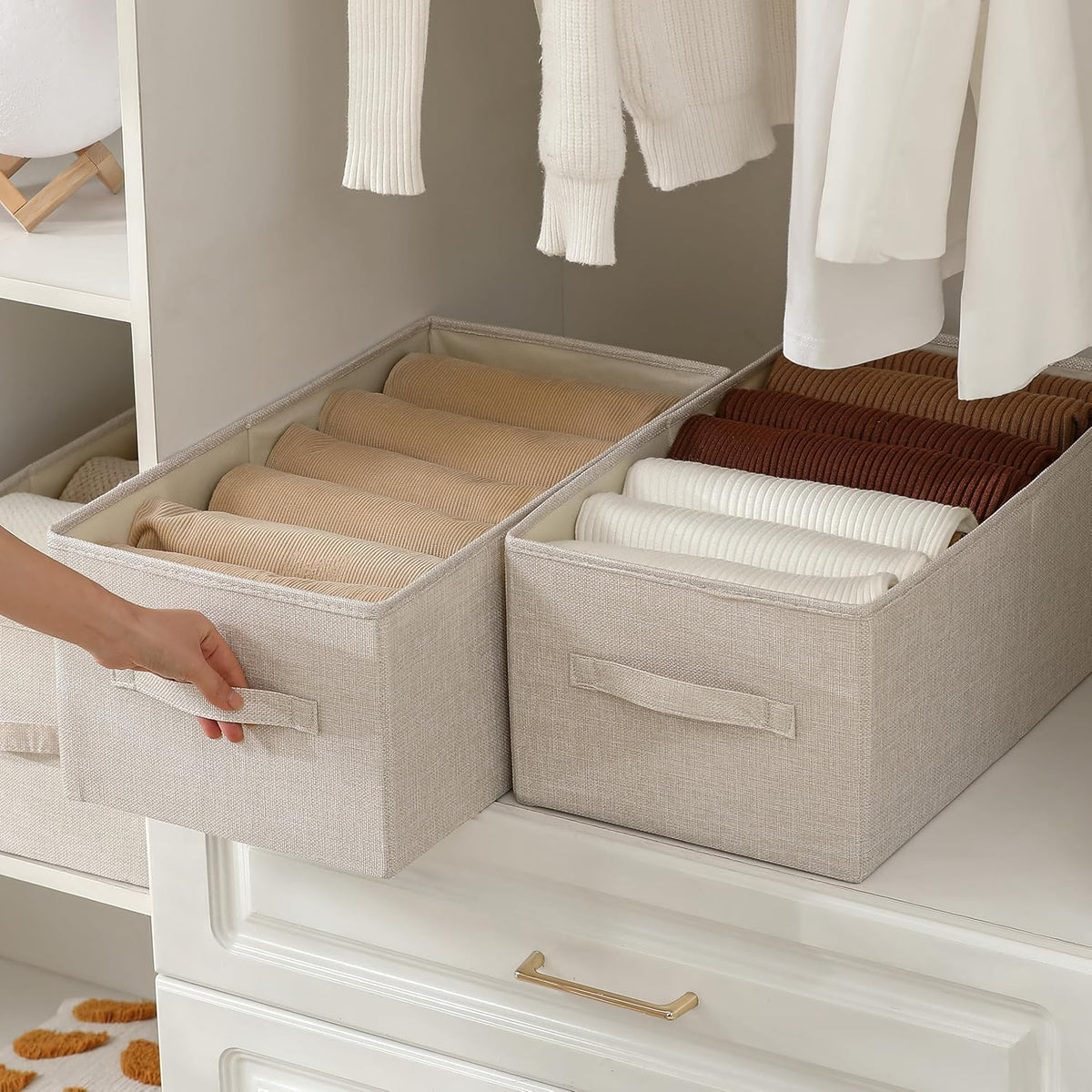 Linen Folding Storage Bins, 3 Pack Large Storage Baskets, Washable, Clothing Storage Bins with