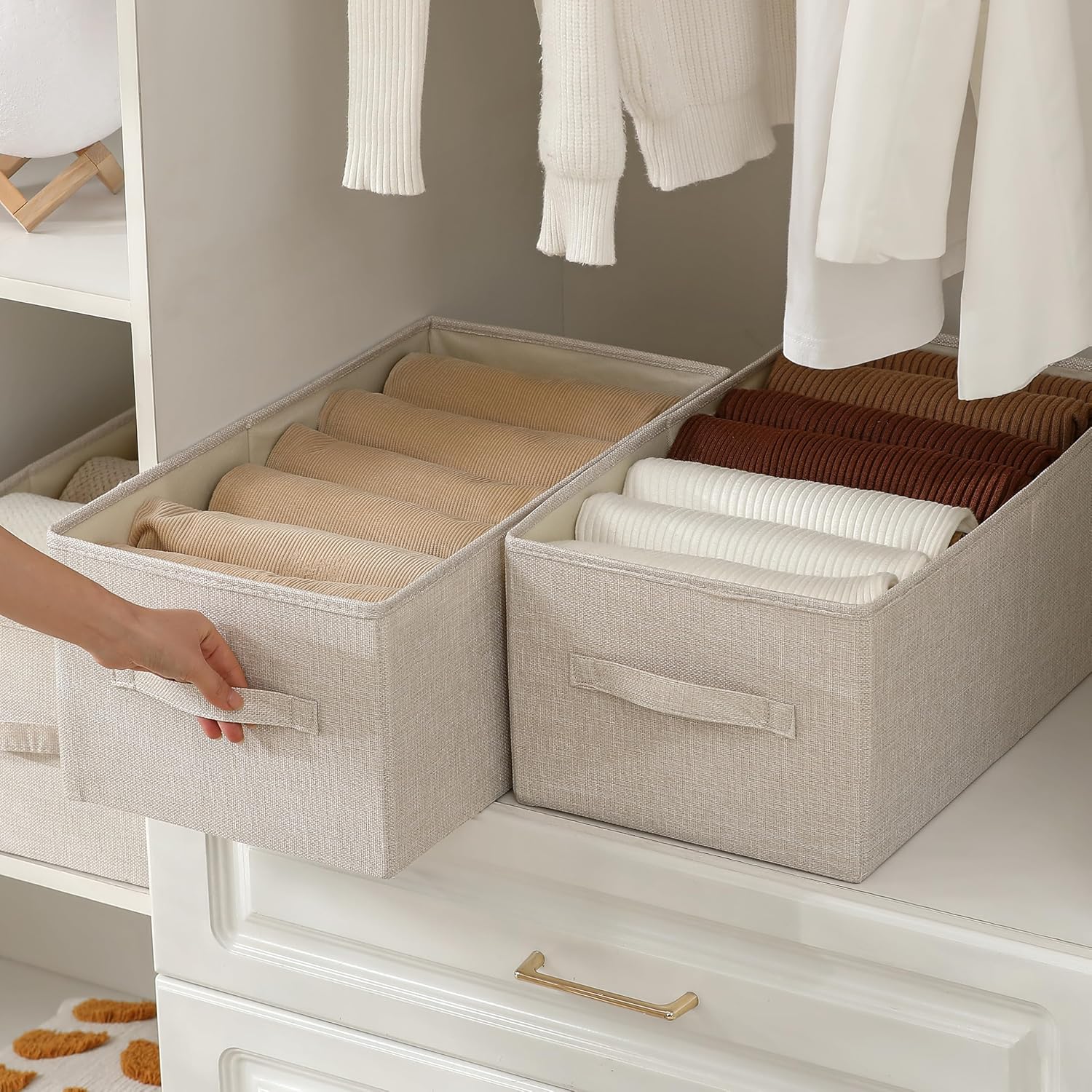 Linen Folding Storage Bins, 3 Pack Large Storage Baskets, Washable, Clothing Storage Bins with