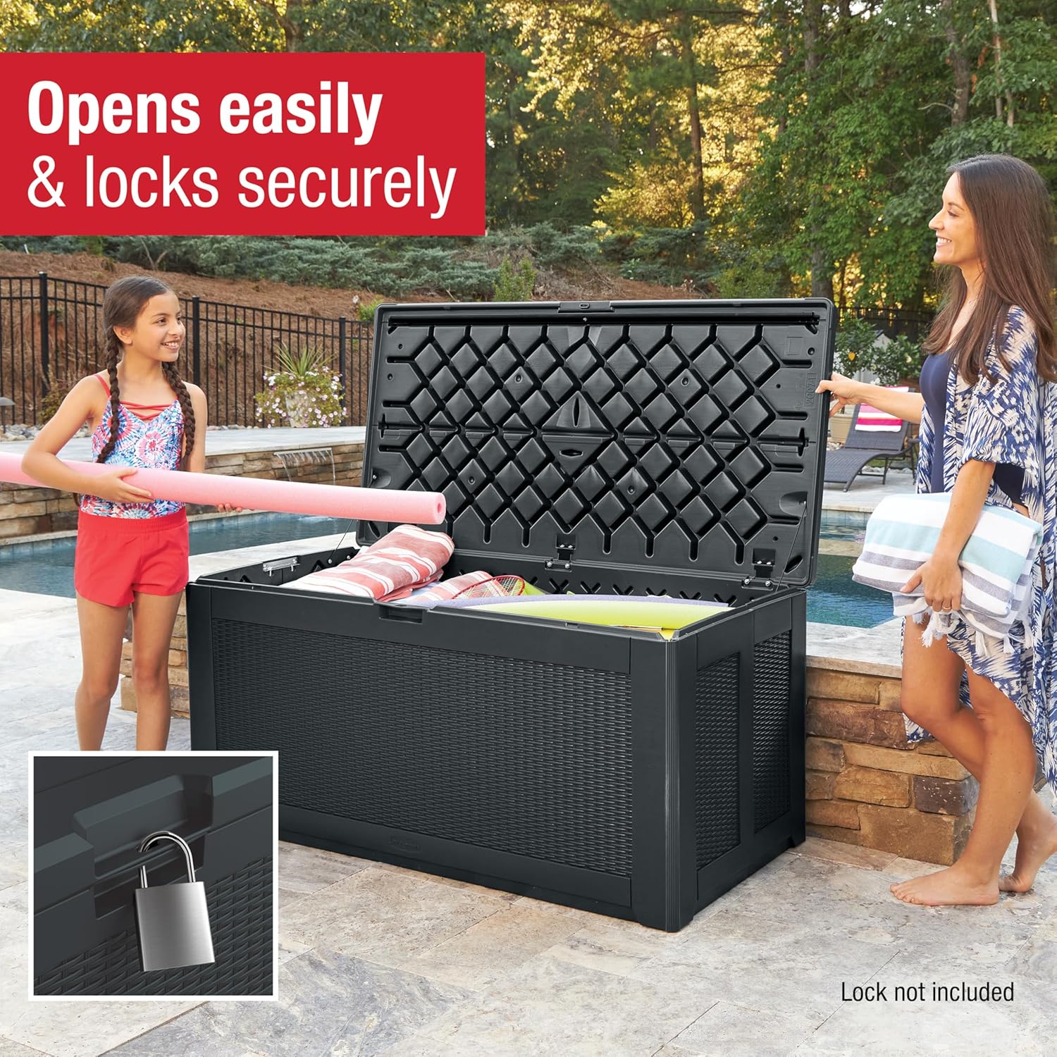 Rubbermaid Extra Large Resin Outdoor Storage Deck Box (134 Gal), Weather Resistant, Black, Deck