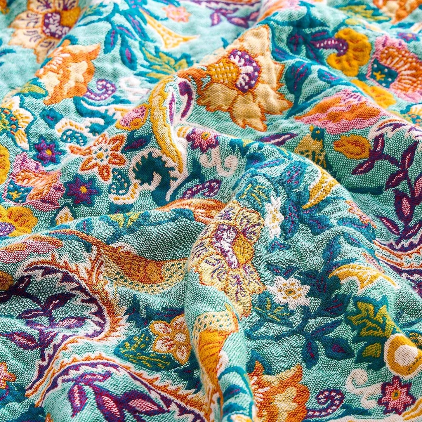 Boho Blanket Throw Quilt, 100% Cotton Soft Light Weight Throw Blankets for Summer, 50"x60"