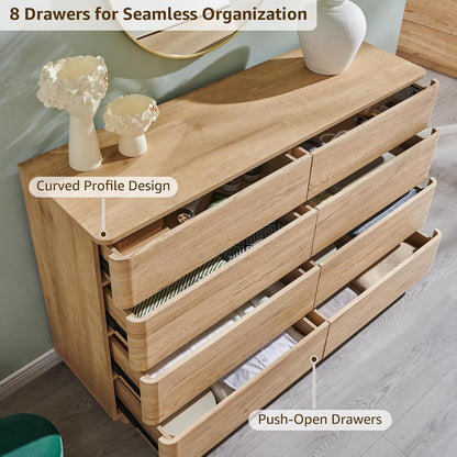 8 Drawer Dresser for Bedroom, 52 Inch Wide Modern Chest of Drawers, Push-to-Open Wood Storgae