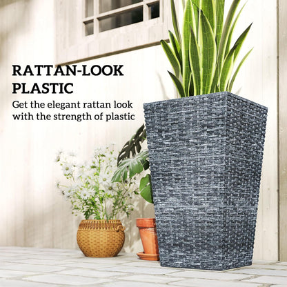 Outsunny Tall Planters for Outdoor Plants Set of 3, 24 in Taper Planters with Drainage Holes